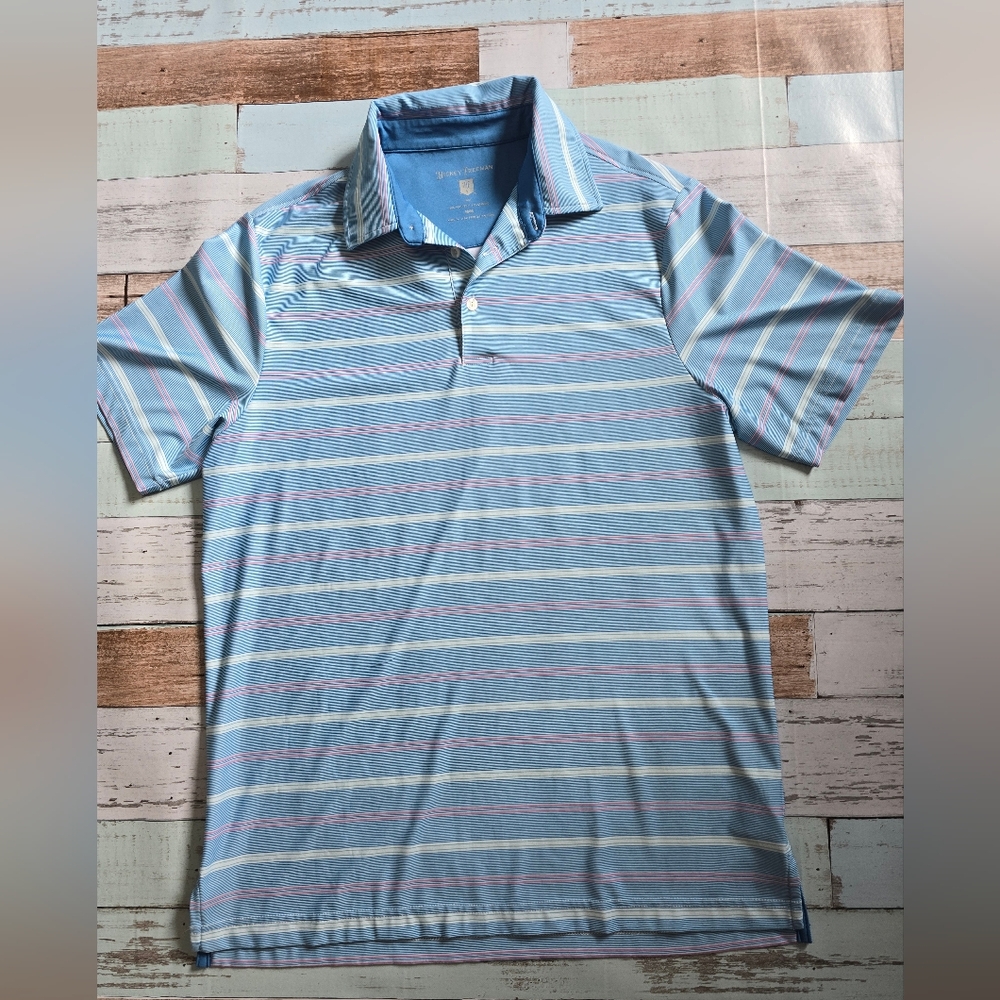 Hickey Freeman Light Blue and Pink Striped Polo